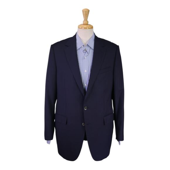 J. Lancaster Custom Bespoke Navy Blue Woven 2-Btn Wool Travel Blazer Jacket 42R